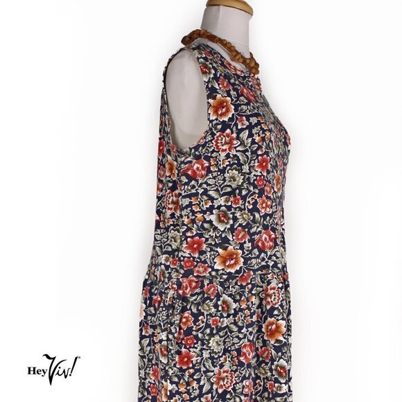 Cathy Daniels Tank Style Dress w Pockets Navy Blue Floral Size Medium - Hey Viv - Picture 4 of 7